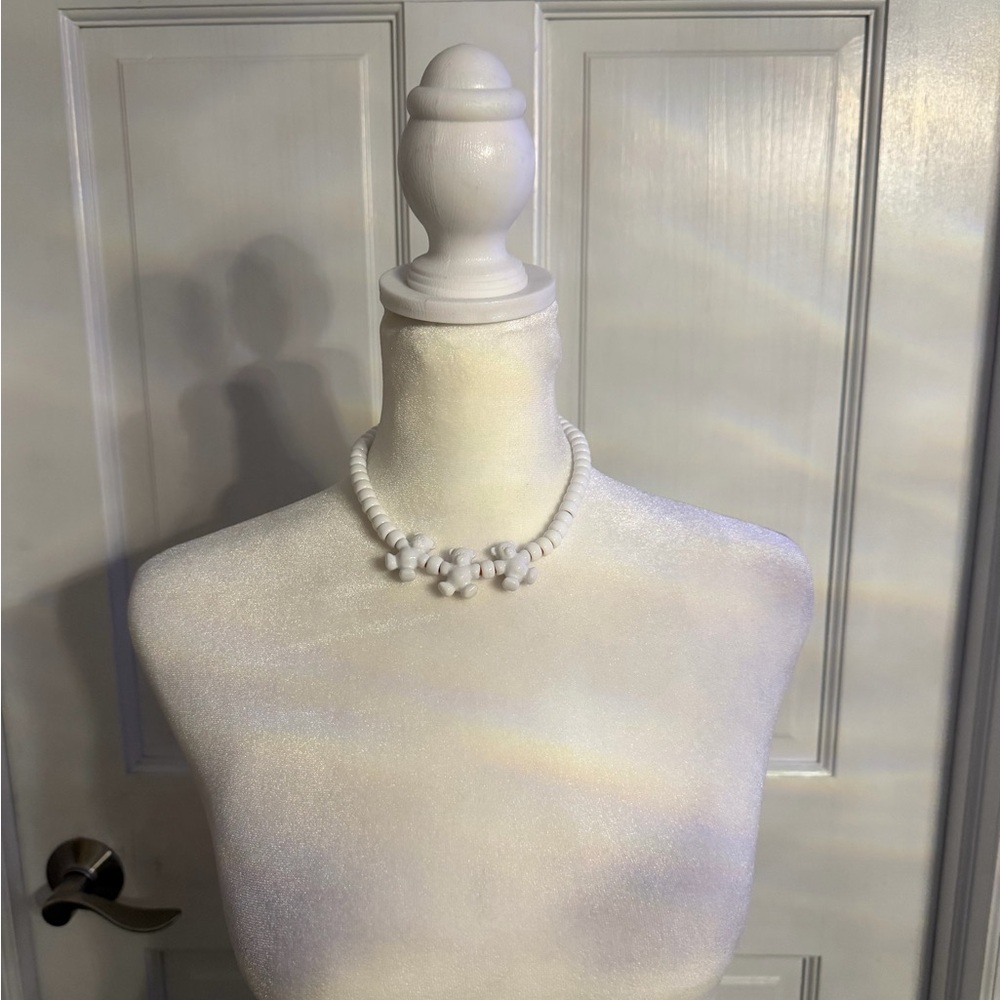 White Beaded Floral Necklace - Women Jewelry